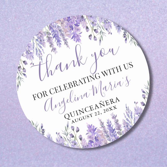 Lila Quinceanera Vielen Dank Runder Aufkleber (Purple Quinceanera Thank You Classic Round Sticker)