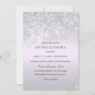 Lila Quinceanera Winter Wunderland Schneeflocken Einladung