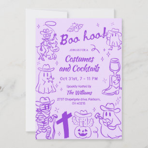 Lila Quirky Hand Drawing Cowboy-Halloween-Party Einladung