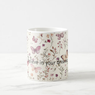 Lila Rahm Schmetterlinge Blumen Glauben Träume Kaffeetasse