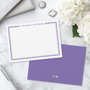 Lila-Rahmen Minimalistischer Namensmonogramm Mitteilungskarte