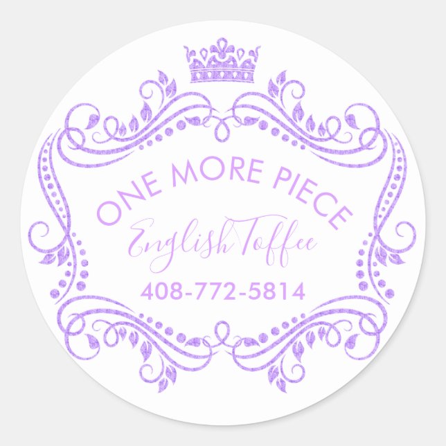 Lila Rahmen mit Kronen und Wirbel Runder Aufkleber (Vorderseite)