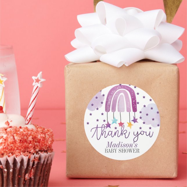 Lila Rainbow Baby Showpastel Vielen Dank Runder Aufkleber (Party)