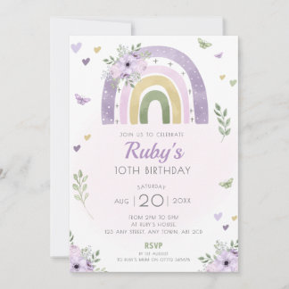 Lila Rainbow Birthday Party Einladen Boho Blume Einladung