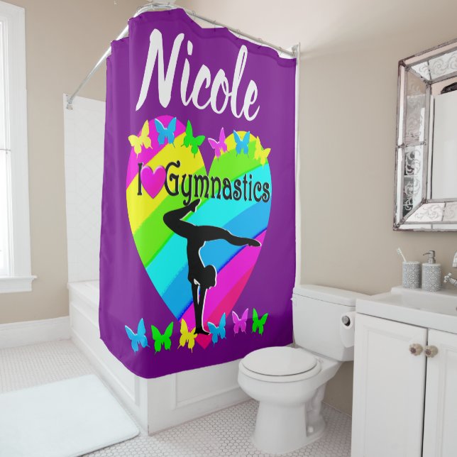 LILA RAINBOW I LIEBE GYMNASTICS-DESIGN DUSCHVORHANG (Beispiel)