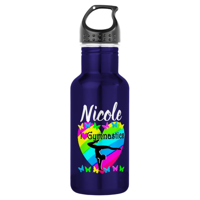 LILA RAINBOW I LIEBE GYMNASTICS-DESIGN EDELSTAHLFLASCHE (Vorderseite)