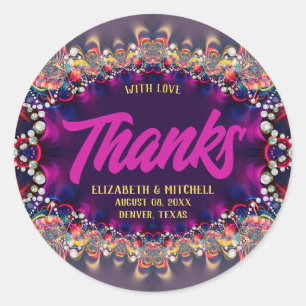 Lila Rainbow Jewel Fraktal Lace Danke Runder Aufkleber