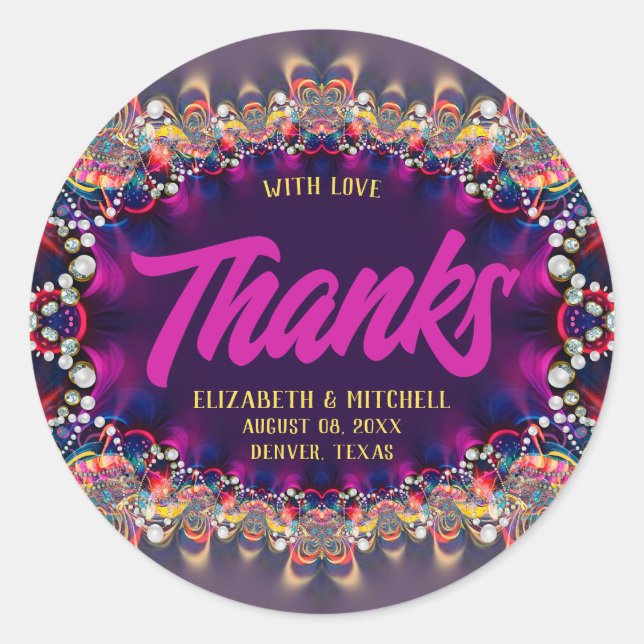 Lila Rainbow Jewel Fraktal Lace Danke Runder Aufkleber (Vorderseite)