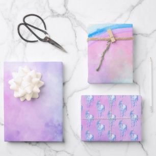 Lila Rainbow Unicorn Geschenkpapier Set
