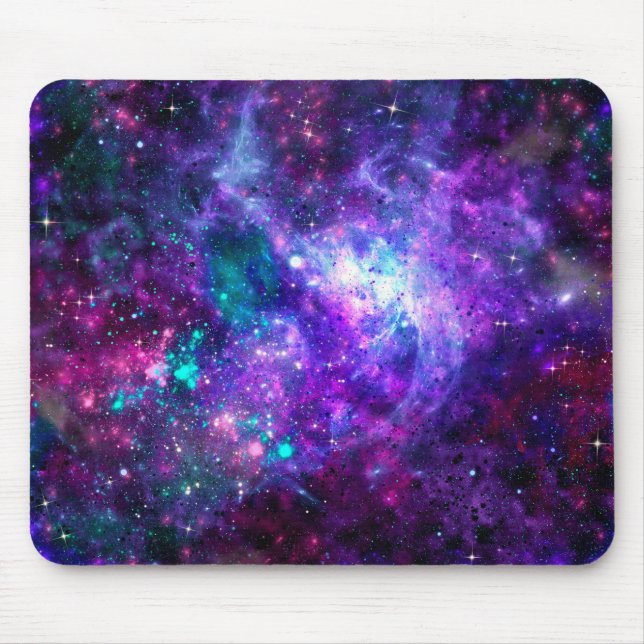 Lila Raumgalaxie Kosmischer Spacey Aquamarin Pink  Mousepad (Vorne)