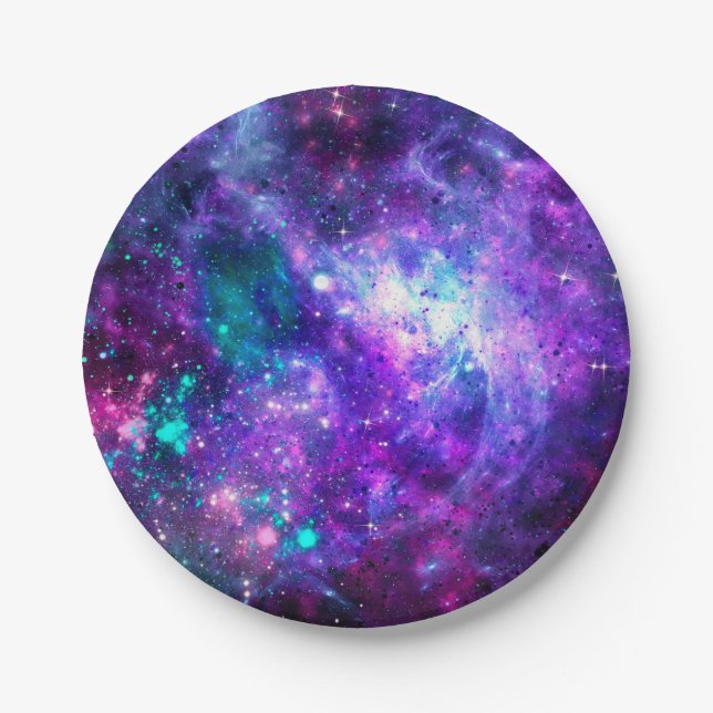 Lila Raumgalaxie Kosmischer Spacey Aquamarin Pink  Pappteller (Vorderseite)