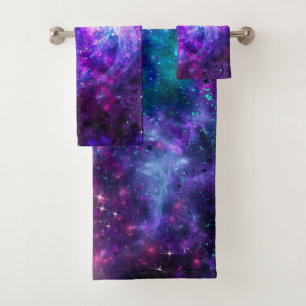 Lila Raumgalaxie Kosmischer Spacey Aquamarin rosa Badhandtuch Set