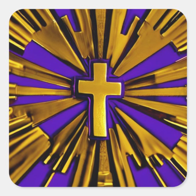 Lila Rays Cross Quadratischer Aufkleber (Vorderseite)