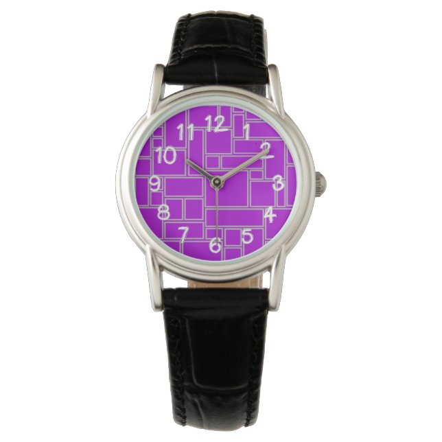Lila Rechtecke Armbanduhr (Vorderseite)