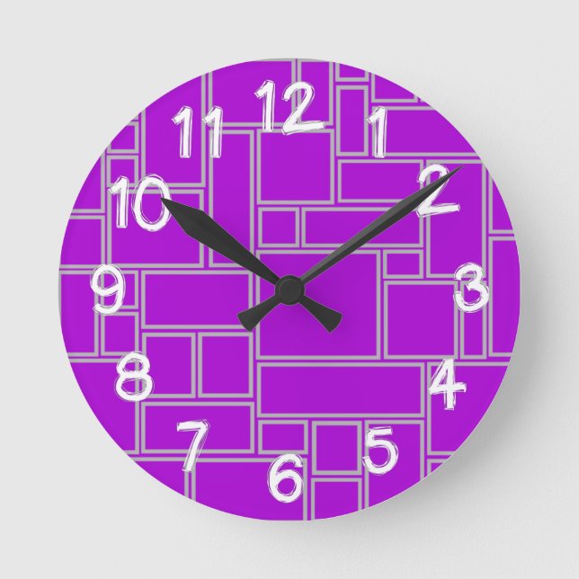 Lila Rechtecke  Runde Wanduhr (Vorderseite)