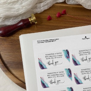 Lila Red Aqua Wasserfarbe Künstlerisch Abstrakt Adressaufkleber