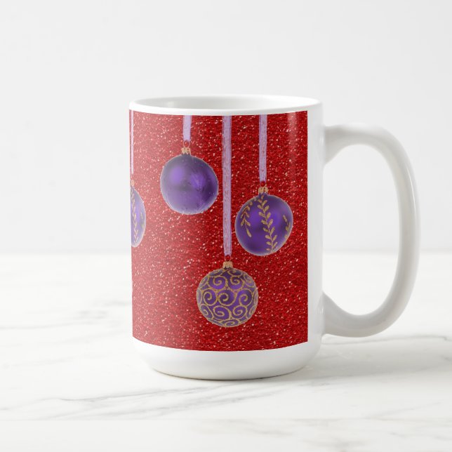 Lila Red Glitzer Frohe Weihnachtsbaumklänge Tasse (Rechts)
