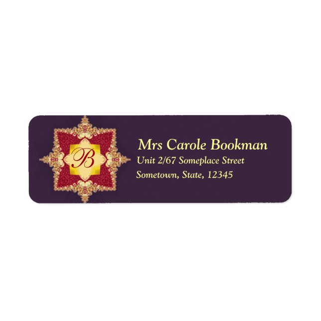 Lila Red Golden Royal Monogram Address Label (Vorne)