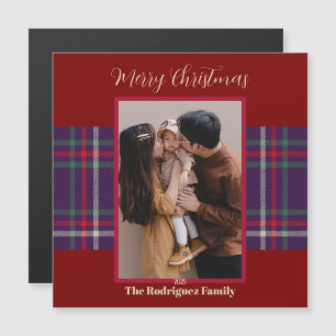 Lila Red Green Tartan Weihnachten individuell anpa Magnetkarte