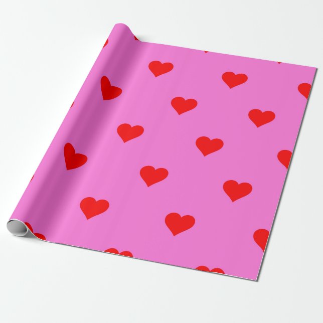 Lila Red Niedlich Simple Heart Pattern Geschenkpapier (Ungerollt)
