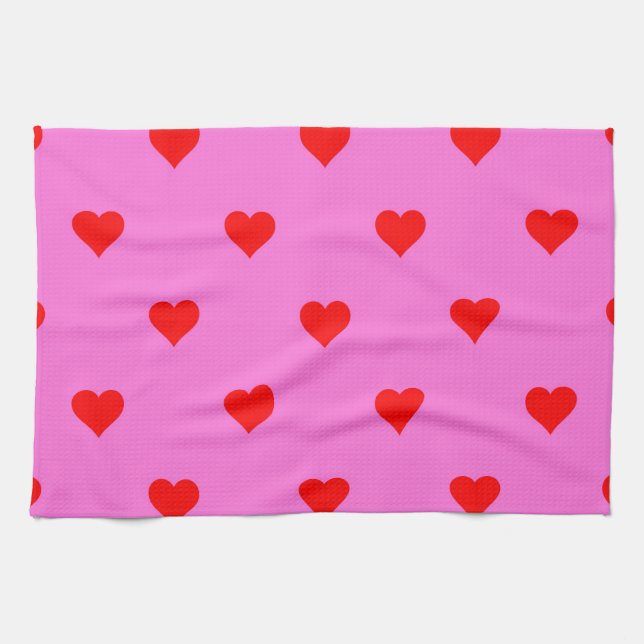 Lila Red Niedlich Simple Heart Pattern Geschirrtuch (Horizontal)