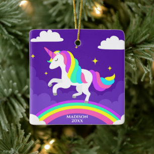 Lila Regenbogen Einhorn Personalisiertes Jahr Magi Keramikornament