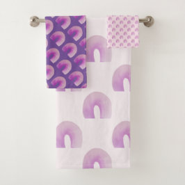 Lila Regenbogen Mitte des Jahrhunderts Modernes Mu Badhandtuch Set