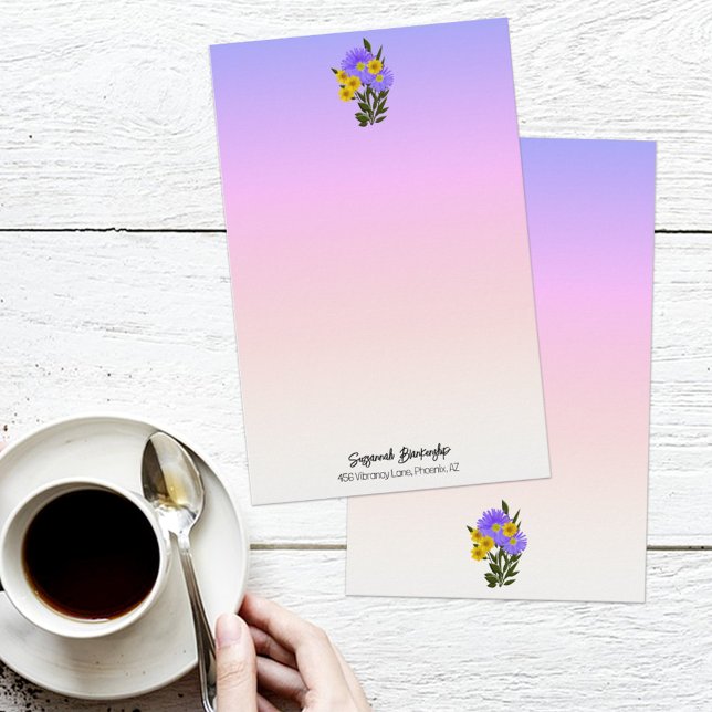 Lila Regenbogen Ombre Floral Custom doppelseitig Briefpapier (Von Creator hochgeladen)