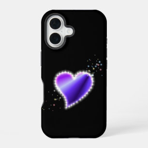 Lila Regenbogenherz mit Sternen auf Schwarz iPhone 16 Hülle