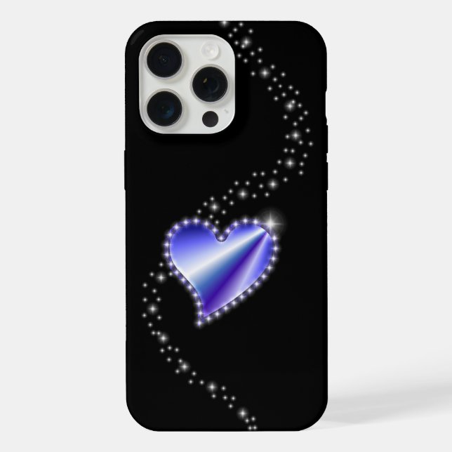 Lila Regenbogenherz mit Sternen auf schwarz iPhone Hülle (Rückseite)