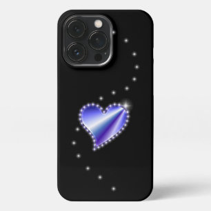 Lila Regenbogenherz mit Sternen auf schwarz iPhone 13 Pro Hülle