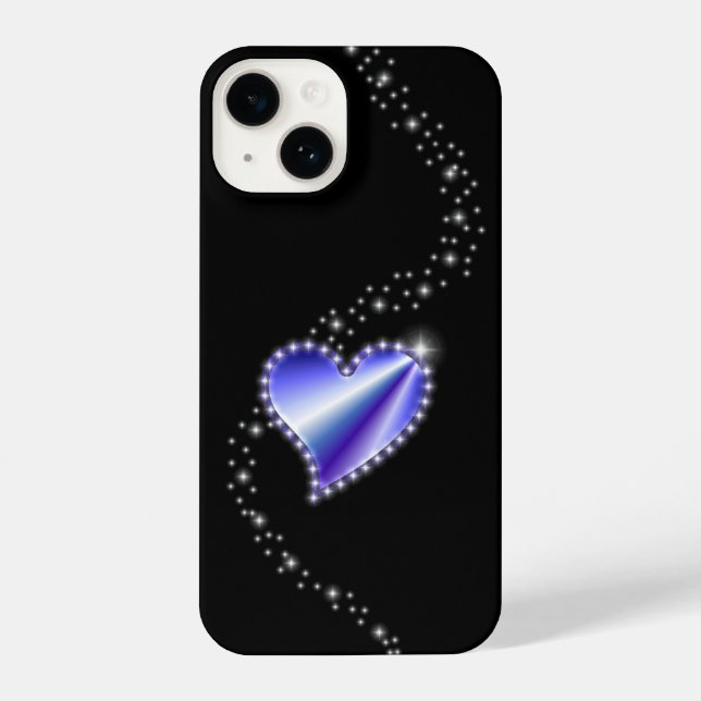 Lila Regenbogenherz mit Sternen auf schwarz iPhone Hülle (Rückseite)