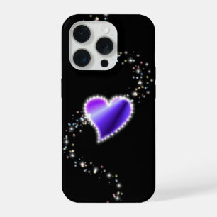 Lila Regenbogenherz mit Sternen auf schwarz iPhone 15 Pro Hülle