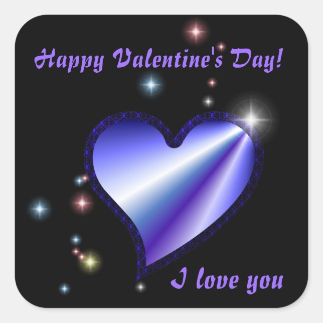 Lila Regenbogenherz mit Sternen Quadratischer Aufkleber (Vorderseite)