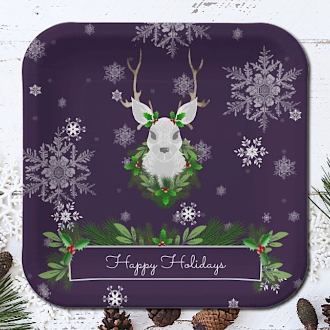 Lila Rentierpapierplatte Pappteller (Purple Reindeer Christmas Paper Plates)