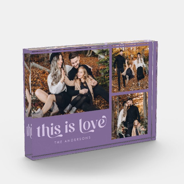 Lila Retro Dies ist die Liebe Collage Fotoblock (Links)