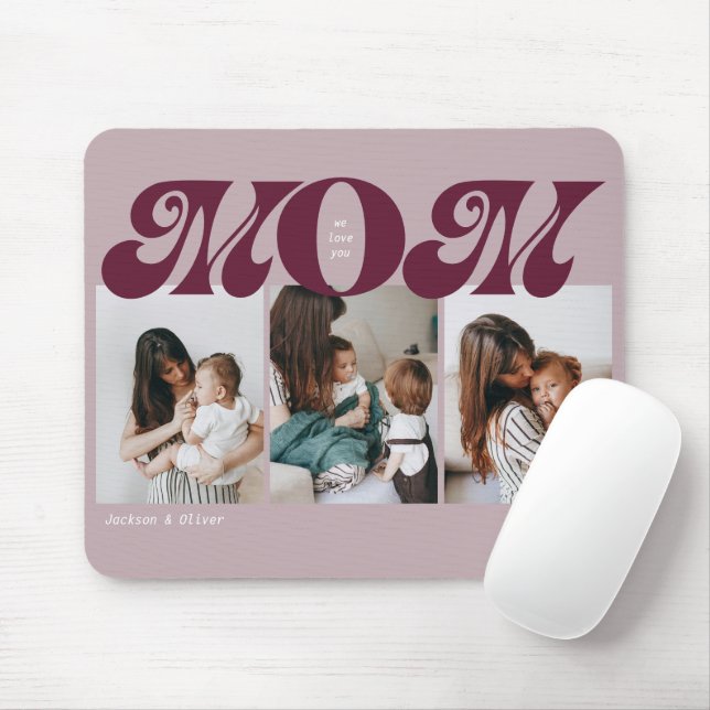 Lila Retro Fette Mutti 3 Foto-Collage Mousepad (Mit Mouse)