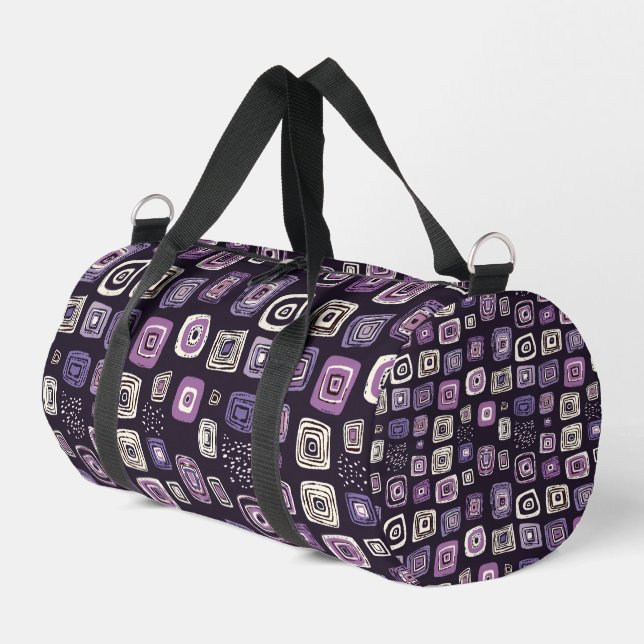 Lila Retro-Geometrisches Muster Duffle Bag (Linke Seite)