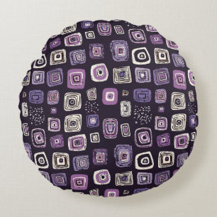 Lila Retro-Geometrisches Muster Rundes Kissen