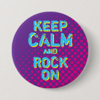 Lila Retro-Halftone Behielt Ruhe und Rock On Butto