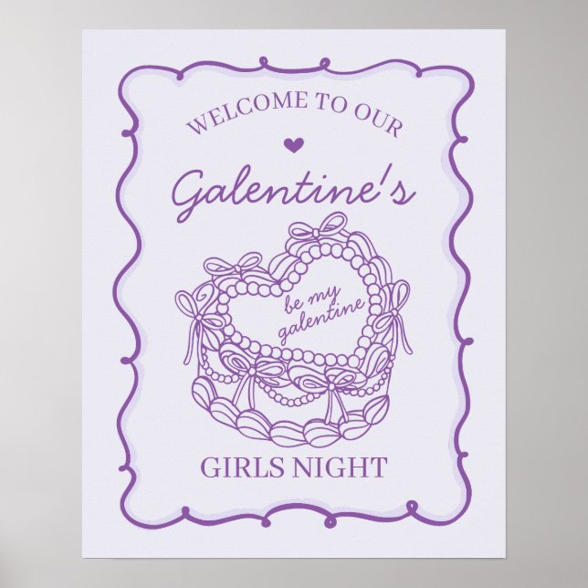 Lila Retro Herz Coquette Kuchen Galentine Herzlich Poster (Vorne)