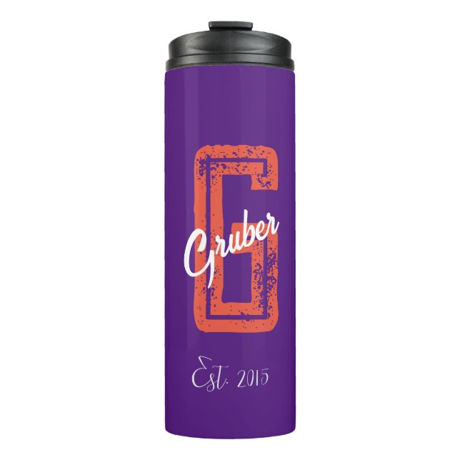 Lila Retro Minimalistisch Modern Monogram Name Thermosbecher (Vorderseite)