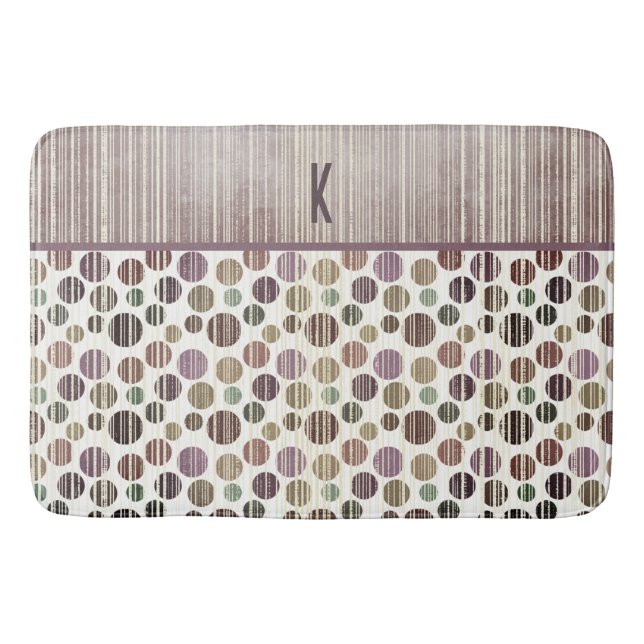 Lila Retro Moderne Polka Dots Badematte (Vorderseite)
