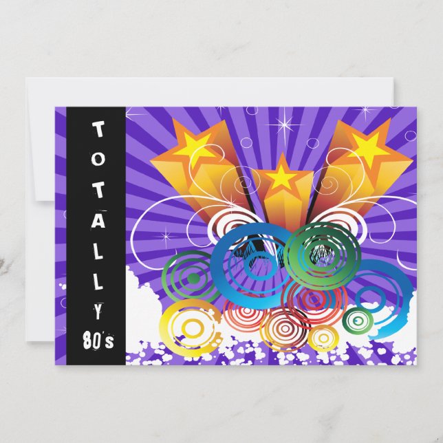 lila Retro-Party Einladung der 80er Jahre (Vorderseite)
