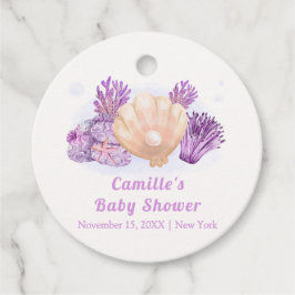 Lila Retro Pearl Seashell Baby Dusche Geschenkanhänger