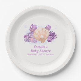 Lila Retro Pearl Seashell Baby Dusche Pappteller