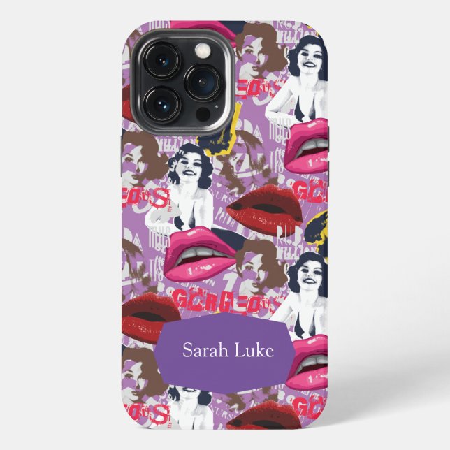Lila Retro Pinup Collage Case-Mate iPhone Fall Hülle (Rückseite)