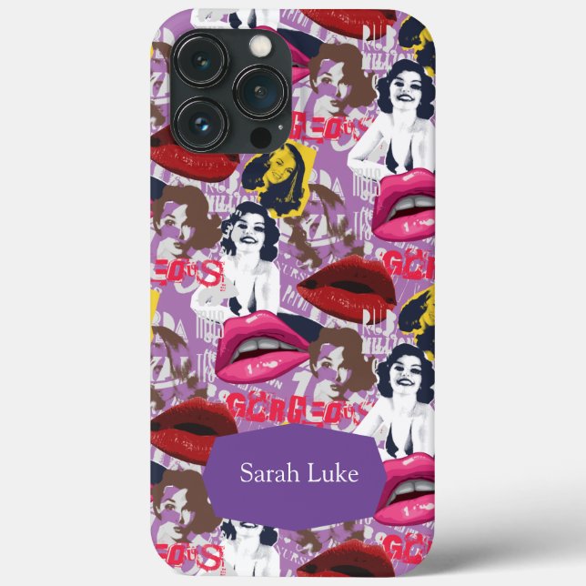 Lila Retro Pinup Collage Case-Mate iPhone Fall Hülle (Rückseite)