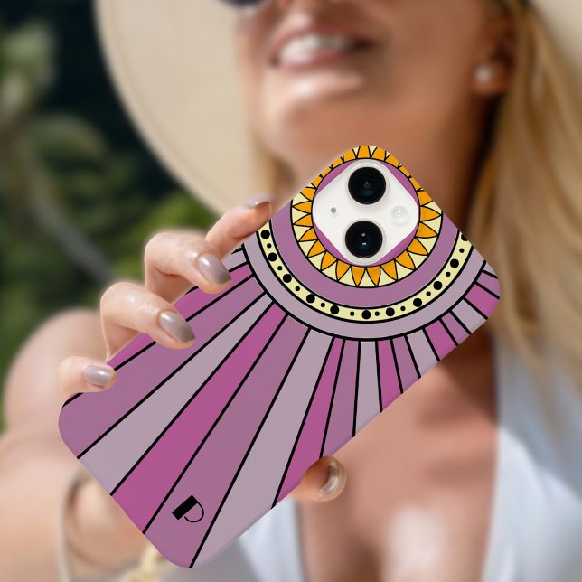 Lila Retro-Sonnenstrahlen Benutzerdefinierter Mono Case-Mate iPhone Hülle (Von Creator hochgeladen)