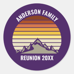 Lila Retro-Sonnenuntergang-Berg-Personalisierte Pa Runder Aufkleber